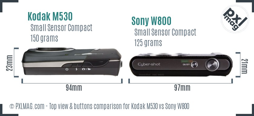 Kodak M530 vs Sony W800 top view buttons comparison