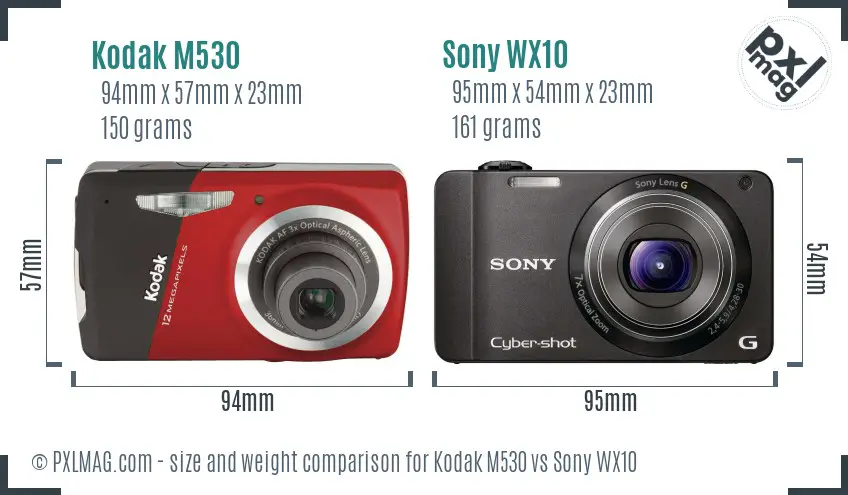 Kodak M530 vs Sony WX10 size comparison