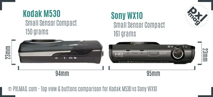 Kodak M530 vs Sony WX10 top view buttons comparison