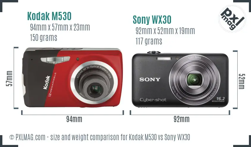 Kodak M530 vs Sony WX30 size comparison Kodak M530 vs Sony WX30 size comparison