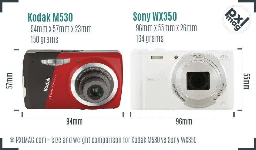 Kodak M530 vs Sony WX350 size comparison