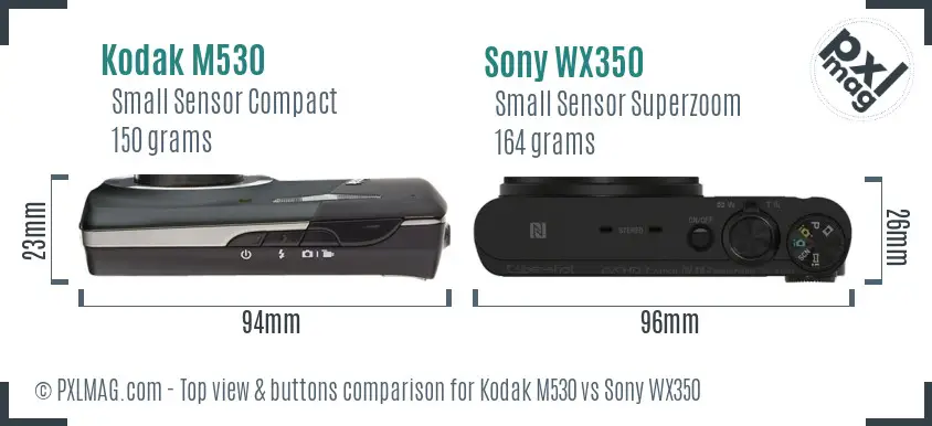 Kodak M530 vs Sony WX350 top view buttons comparison