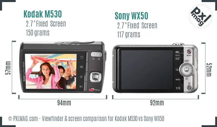 Kodak M530 vs Sony WX50 Screen and Viewfinder comparison Kodak M530 vs Sony WX50 Screen and Viewfinder comparison