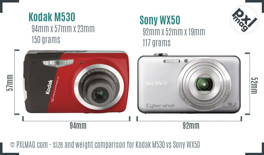 Kodak M530 vs Sony WX50 size comparison Kodak M530 vs Sony WX50 size comparison