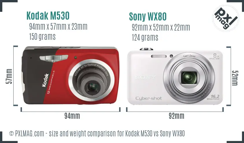 Kodak M530 vs Sony WX80 size comparison