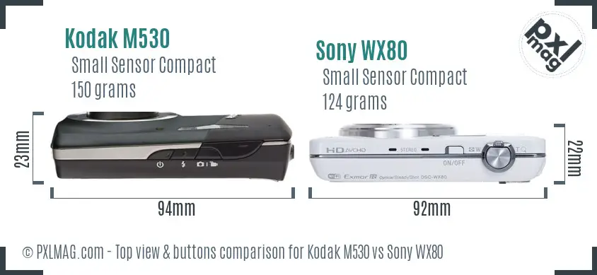 Kodak M530 vs Sony WX80 top view buttons comparison