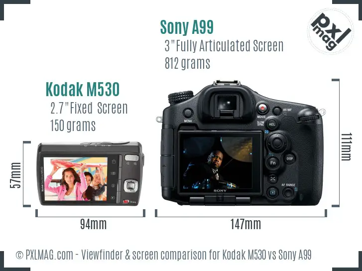 Kodak M530 vs Sony A99 Screen and Viewfinder comparison