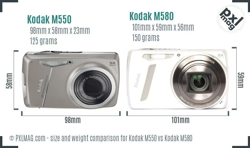 Kodak M550 vs Kodak M580 size comparison