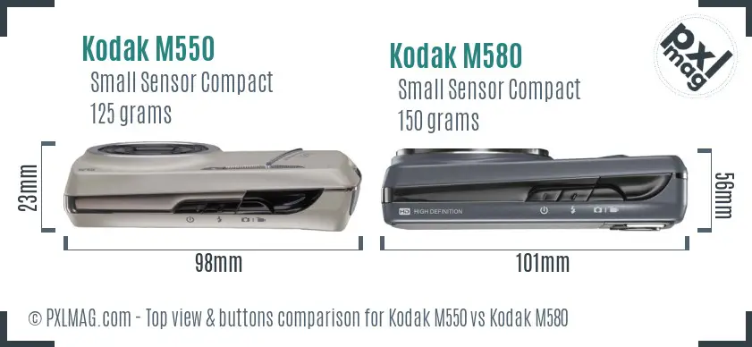 Kodak M550 vs Kodak M580 top view buttons comparison