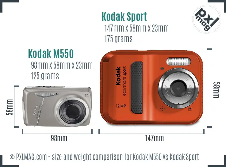 Kodak M550 vs Kodak Sport size comparison Kodak M550 vs Kodak Sport size comparison