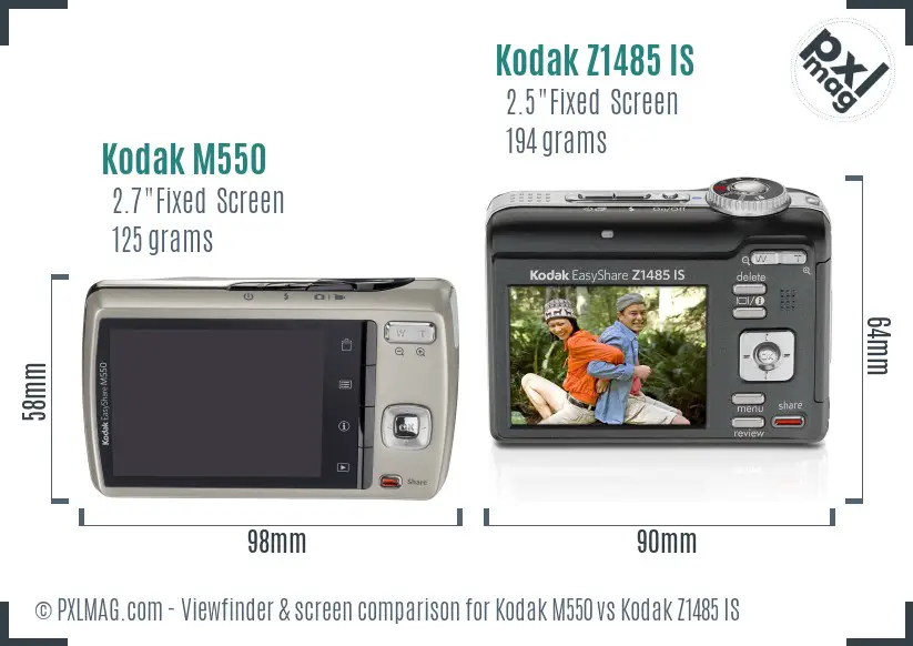 Kodak M550 vs Kodak Z1485 IS Screen and Viewfinder comparison Kodak M550 vs Kodak Z1485 IS Screen and Viewfinder comparison