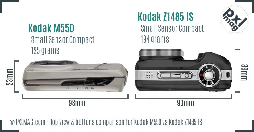 Kodak M550 vs Kodak Z1485 IS top view buttons comparison Kodak M550 vs Kodak Z1485 IS top view buttons comparison