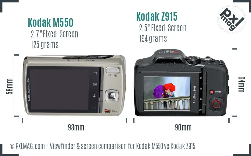Kodak M550 vs Kodak Z915 Screen and Viewfinder comparison