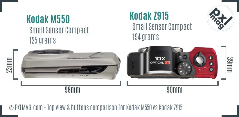 Kodak M550 vs Kodak Z915 top view buttons comparison