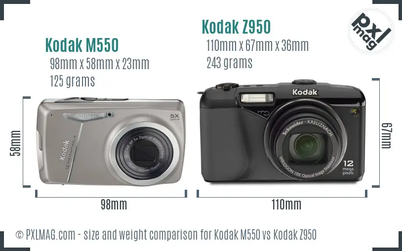 Kodak M550 vs Kodak Z950 size comparison