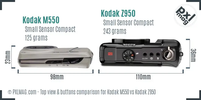 Kodak M550 vs Kodak Z950 top view buttons comparison