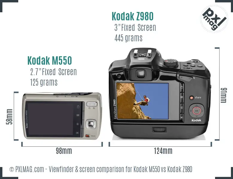 Kodak M550 vs Kodak Z980 Screen and Viewfinder comparison