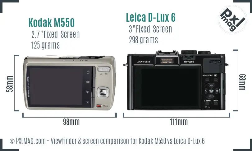 Kodak M550 vs Leica D-Lux 6 Screen and Viewfinder comparison