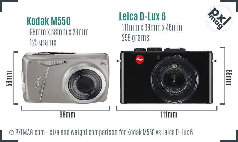 Kodak M550 vs Leica D-Lux 6 size comparison