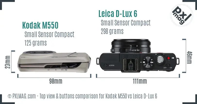 Kodak M550 vs Leica D-Lux 6 top view buttons comparison