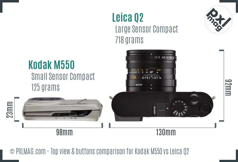 Kodak M550 vs Leica Q2 top view buttons comparison