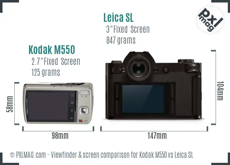 Kodak M550 vs Leica SL Screen and Viewfinder comparison