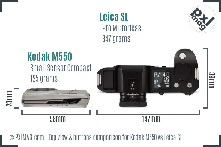 Kodak M550 vs Leica SL top view buttons comparison