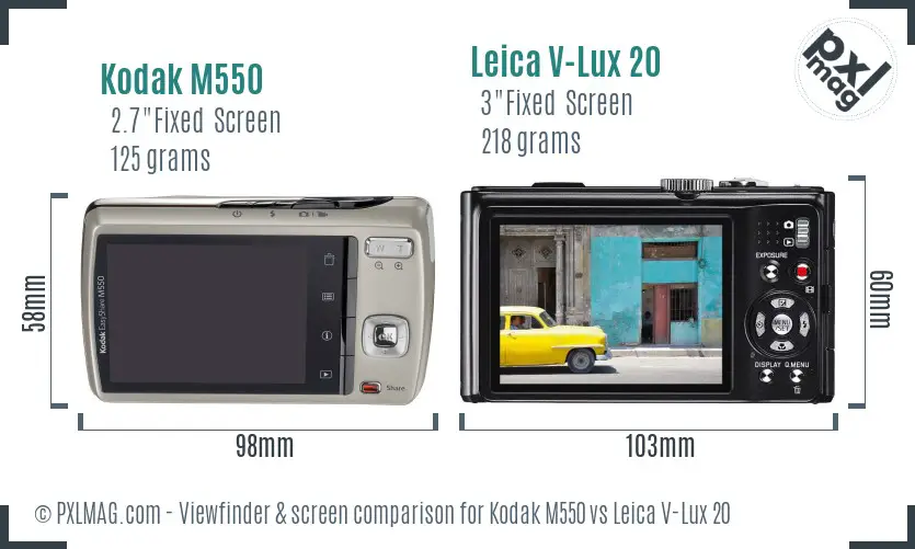 Kodak M550 vs Leica V-Lux 20 Screen and Viewfinder comparison
