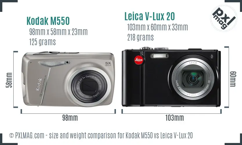 Kodak M550 vs Leica V-Lux 20 size comparison
