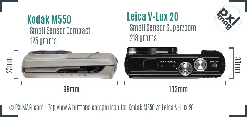 Kodak M550 vs Leica V-Lux 20 top view buttons comparison