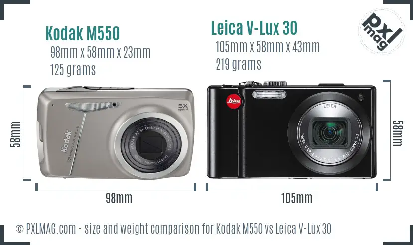 Kodak M550 vs Leica V-Lux 30 size comparison Kodak M550 vs Leica V-Lux 30 size comparison