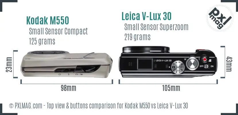 Kodak M550 vs Leica V-Lux 30 top view buttons comparison Kodak M550 vs Leica V-Lux 30 top view buttons comparison
