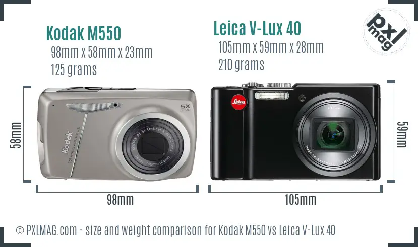 Kodak M550 vs Leica V-Lux 40 size comparison Kodak M550 vs Leica V-Lux 40 size comparison
