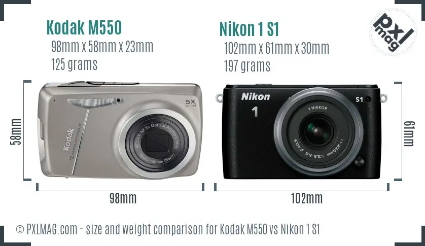 Kodak M550 vs Nikon 1 S1 size comparison