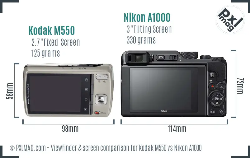 Kodak M550 vs Nikon A1000 Screen and Viewfinder comparison Kodak M550 vs Nikon A1000 Screen and Viewfinder comparison