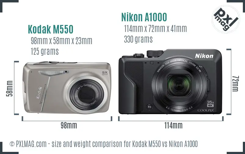 Kodak M550 vs Nikon A1000 size comparison Kodak M550 vs Nikon A1000 size comparison