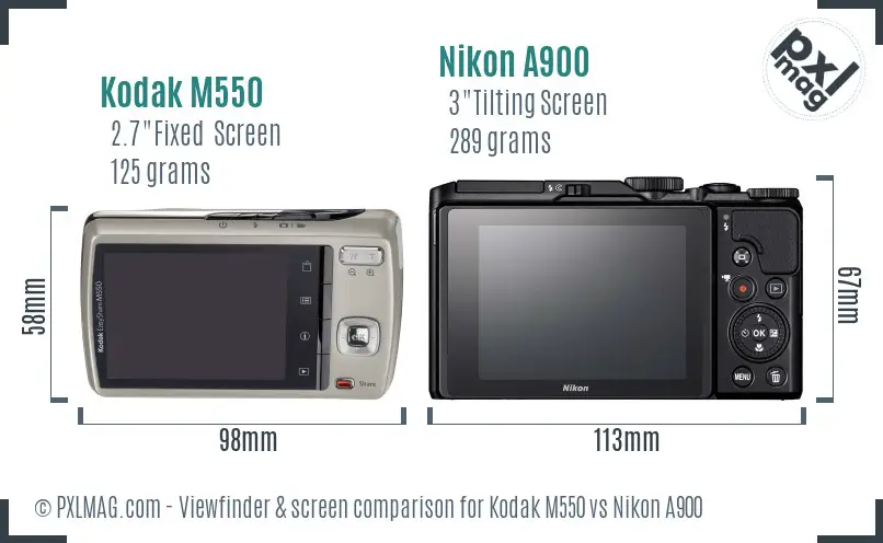 Kodak M550 vs Nikon A900 Screen and Viewfinder comparison