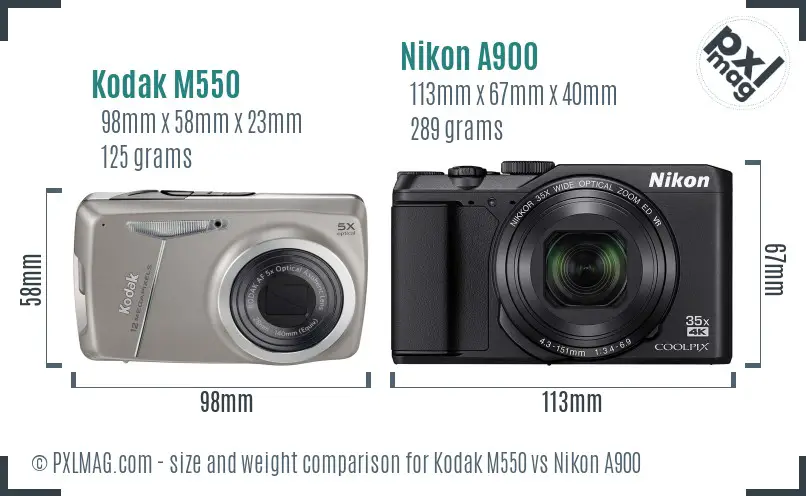 Kodak M550 vs Nikon A900 size comparison