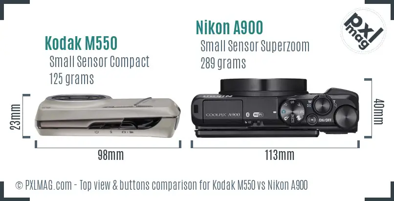 Kodak M550 vs Nikon A900 top view buttons comparison