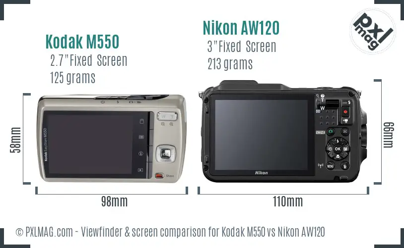 Kodak M550 vs Nikon AW120 Screen and Viewfinder comparison