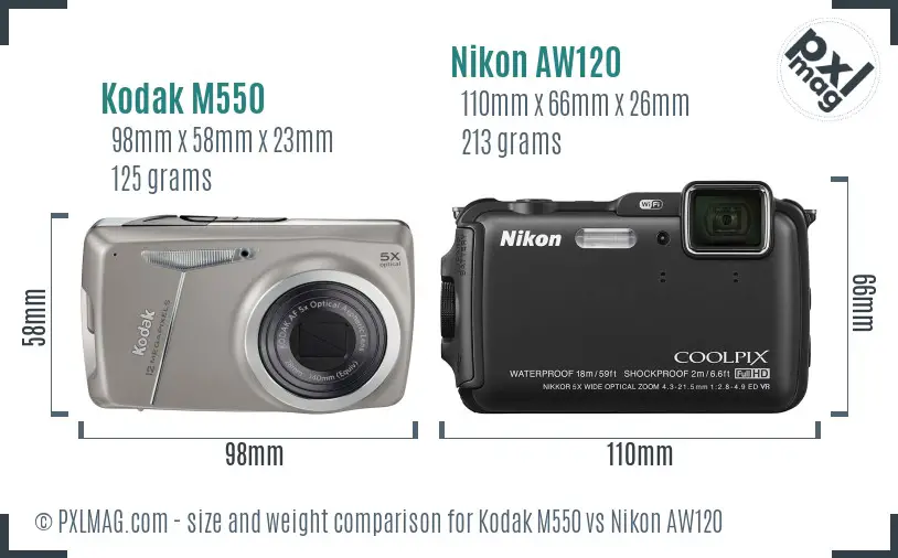 Kodak M550 vs Nikon AW120 size comparison