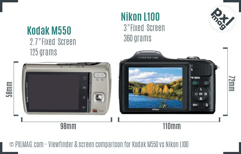 Kodak M550 vs Nikon L100 Screen and Viewfinder comparison