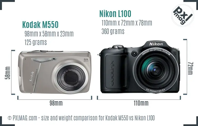 Kodak M550 vs Nikon L100 size comparison