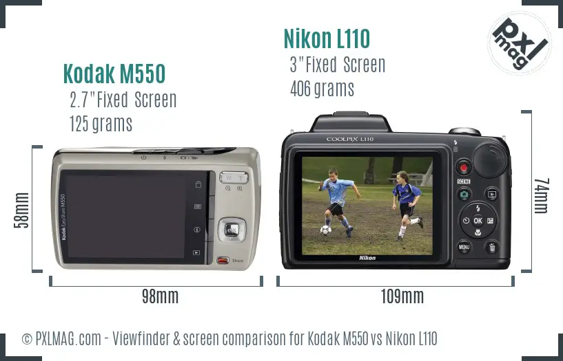 Kodak M550 vs Nikon L110 Screen and Viewfinder comparison