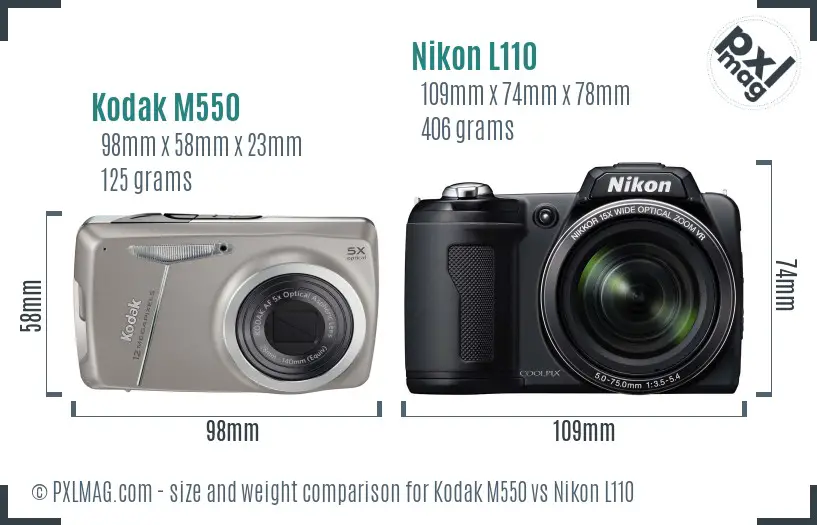 Kodak M550 vs Nikon L110 size comparison