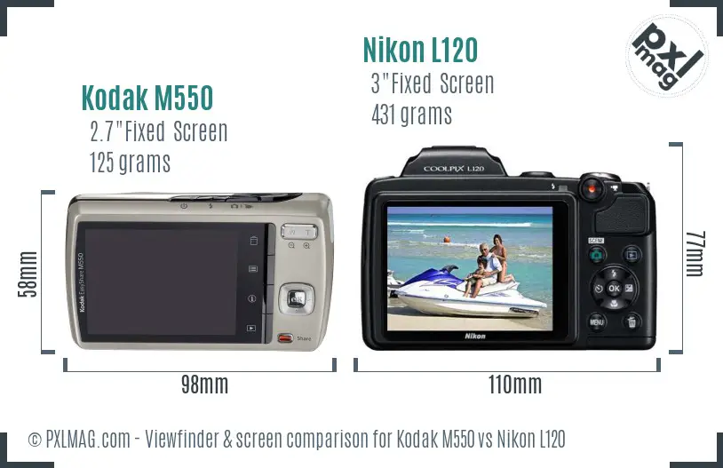 Kodak M550 vs Nikon L120 Screen and Viewfinder comparison Kodak M550 vs Nikon L120 Screen and Viewfinder comparison