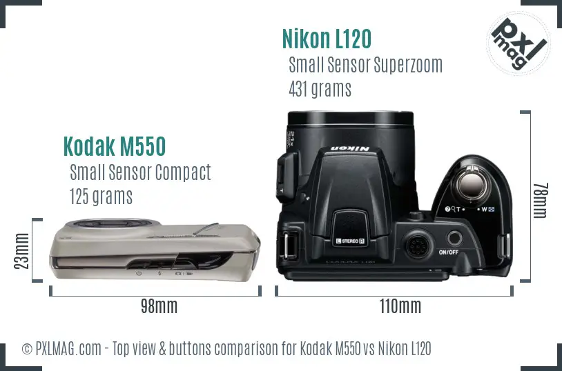 Kodak M550 vs Nikon L120 top view buttons comparison Kodak M550 vs Nikon L120 top view buttons comparison