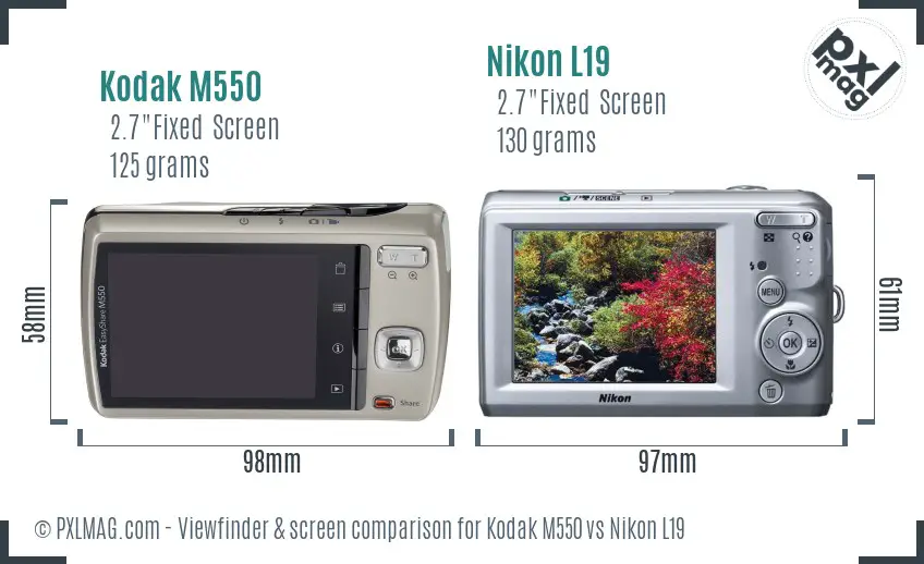 Kodak M550 vs Nikon L19 Screen and Viewfinder comparison Kodak M550 vs Nikon L19 Screen and Viewfinder comparison