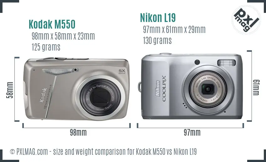 Kodak M550 vs Nikon L19 size comparison Kodak M550 vs Nikon L19 size comparison