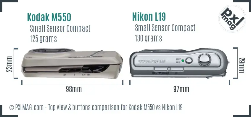 Kodak M550 vs Nikon L19 top view buttons comparison Kodak M550 vs Nikon L19 top view buttons comparison